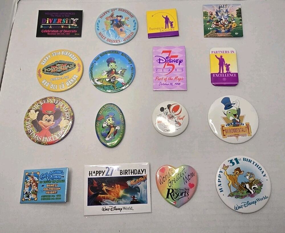 Lot Of 16 Disney Authentic Vintage Pin-back Buttons